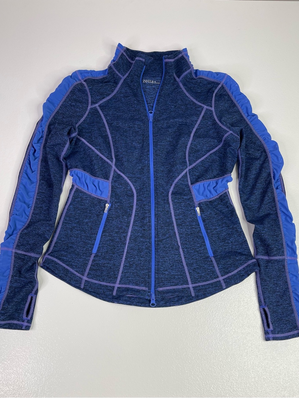 Zella Blue Space Dye Full Zip Track Athletic Jacket with Thumbholes Size S
